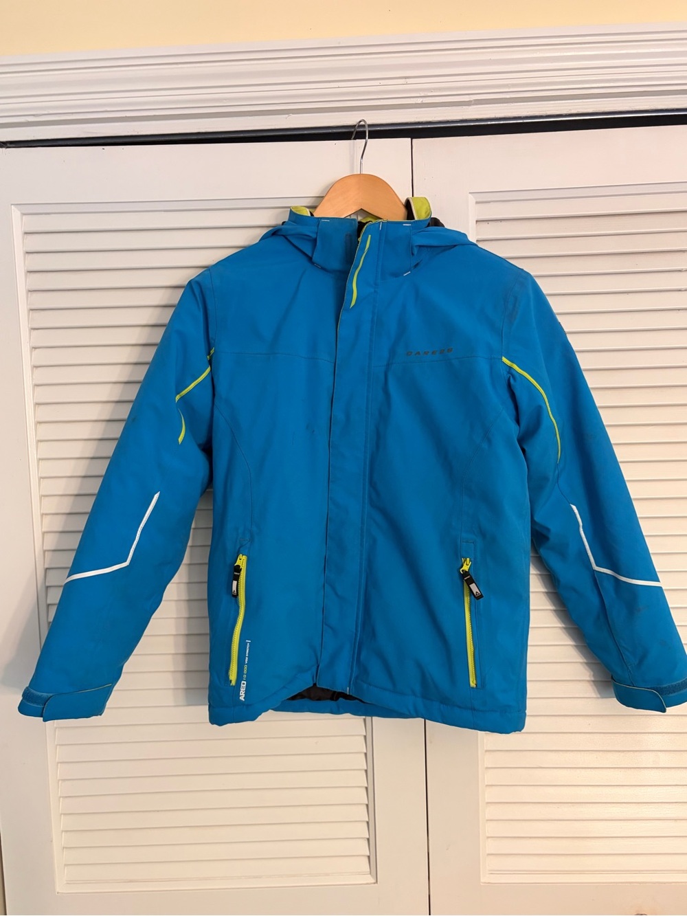 Dare2b Bright Teal Blue Kids Hooded Puffer with Lime Accents